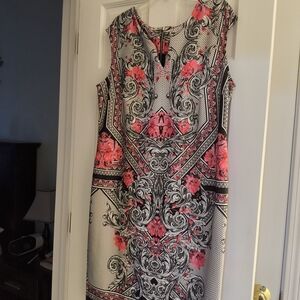 Beige by eci Black and Pink Ornate Midi Dress